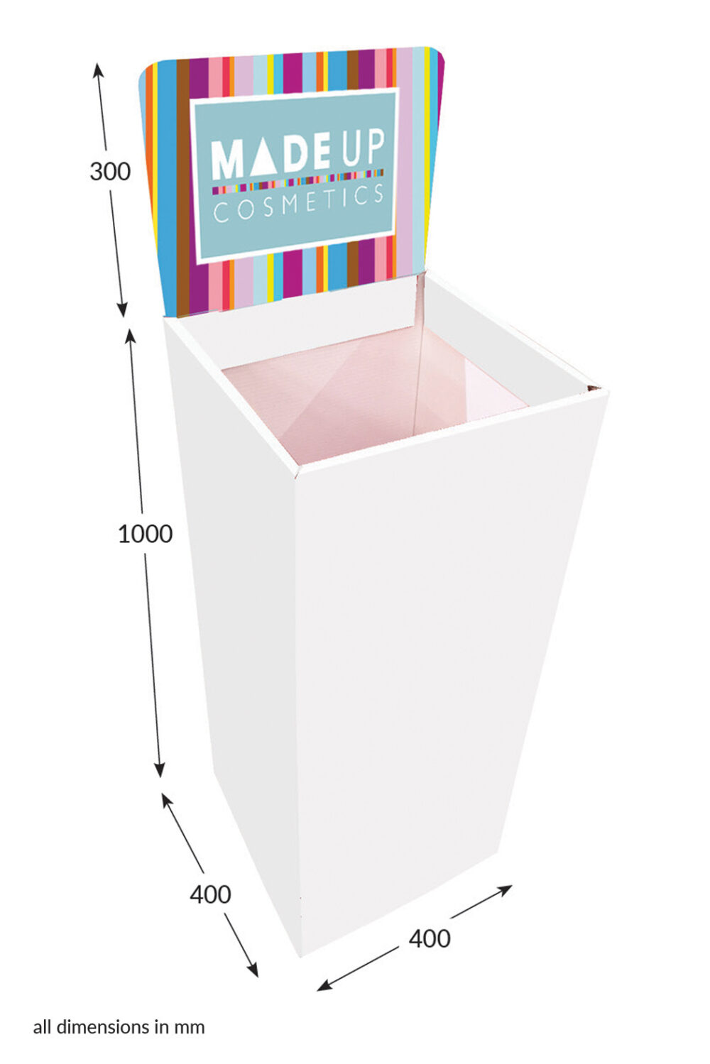 Featured image for “Square Dump Bin with Header - Header Printed”