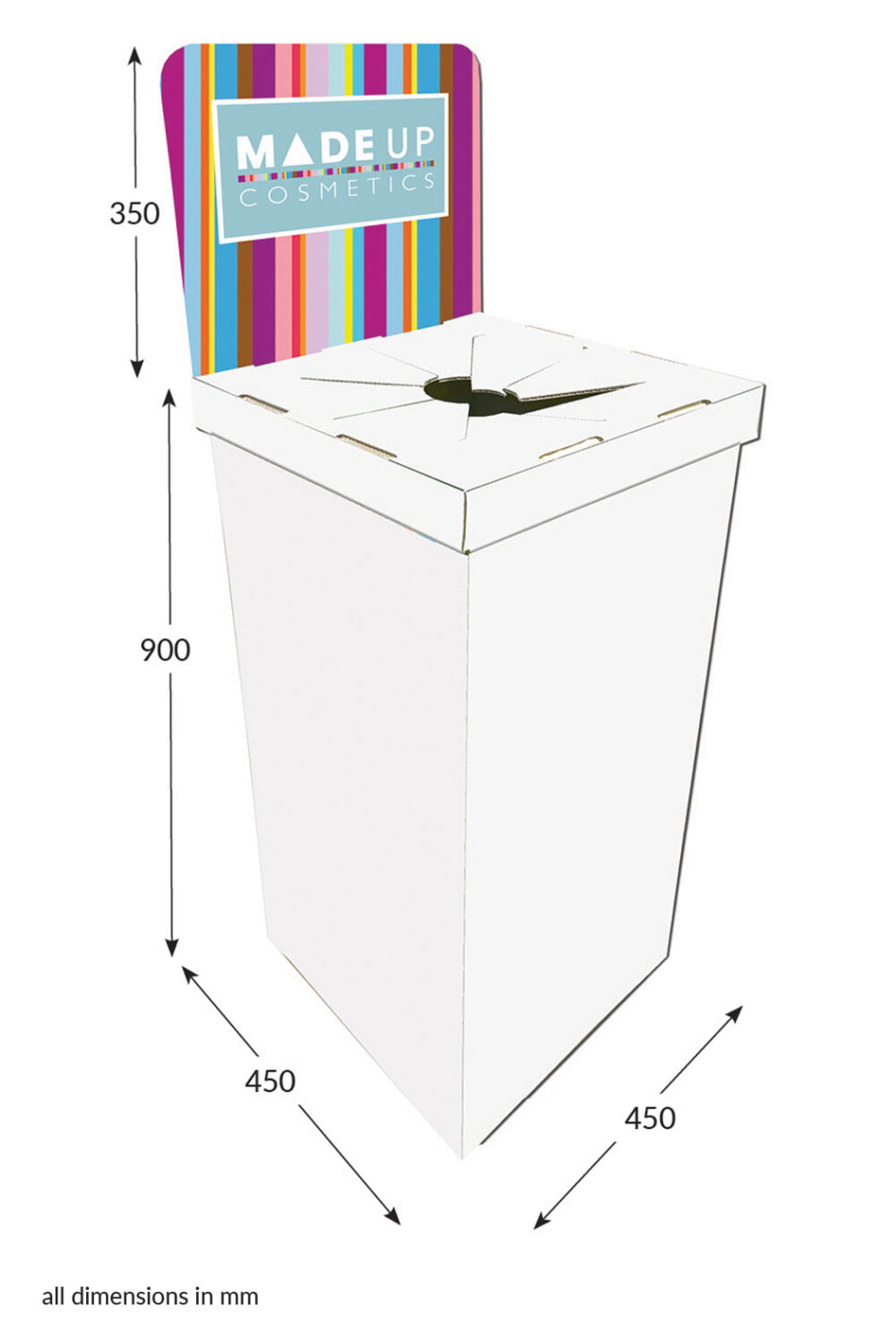 Featured image for “Large Square Dump Bin With Header & Lid- Header Printed”