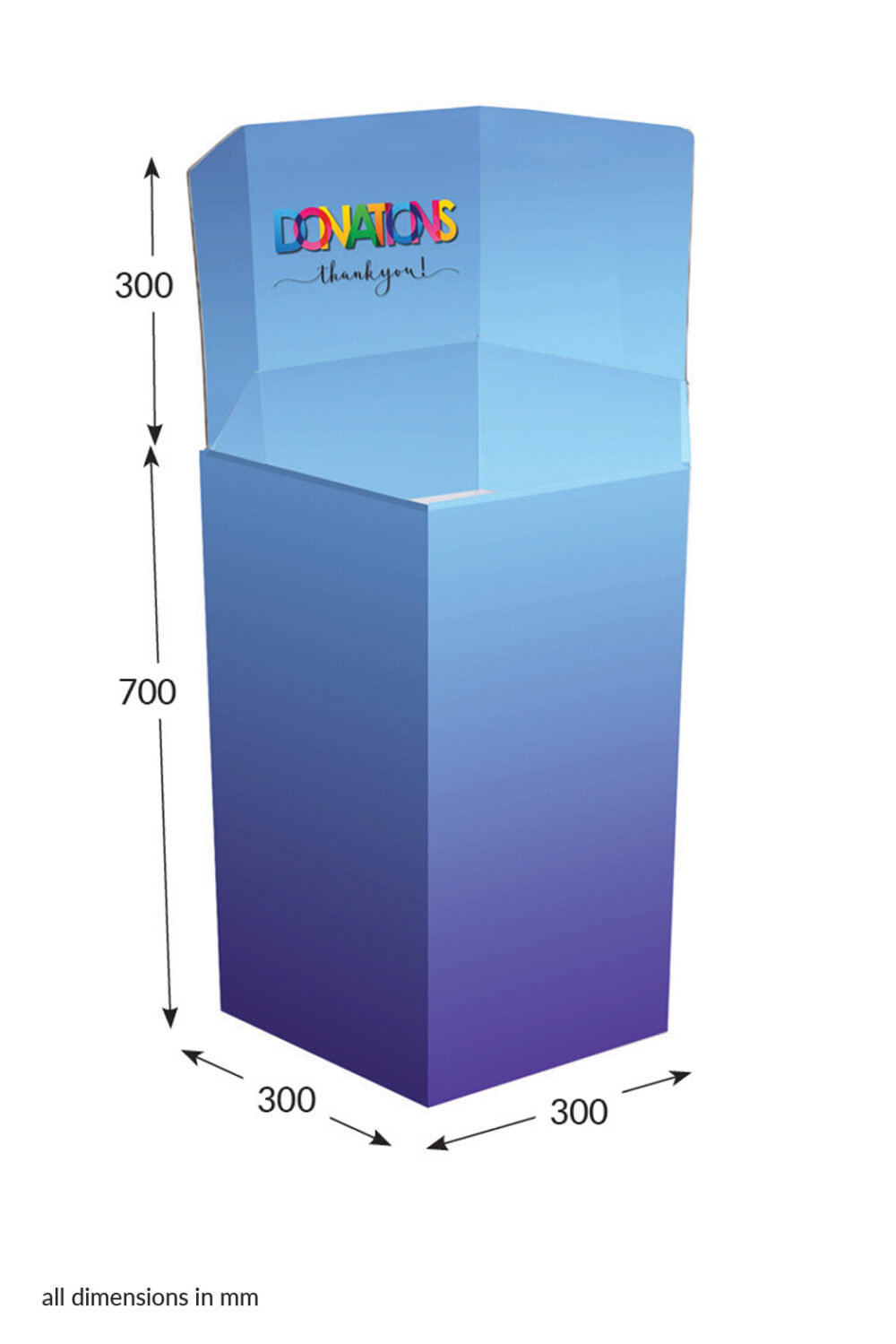 Featured image for “Large Hexagonal Dump Bin - Donations (Blue)”