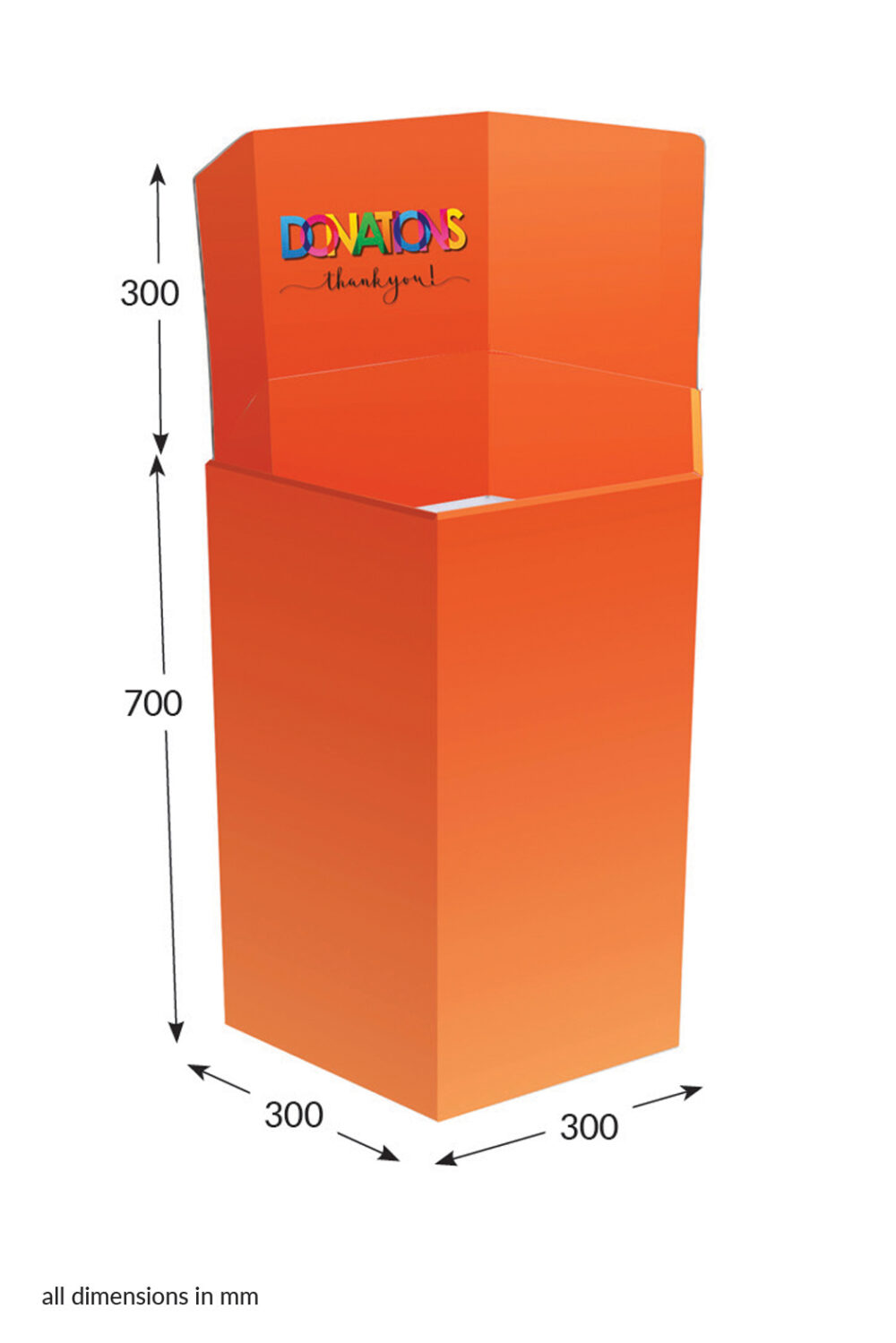 Featured image for “Large Hexagonal Dump Bin - Donations (Orange)”