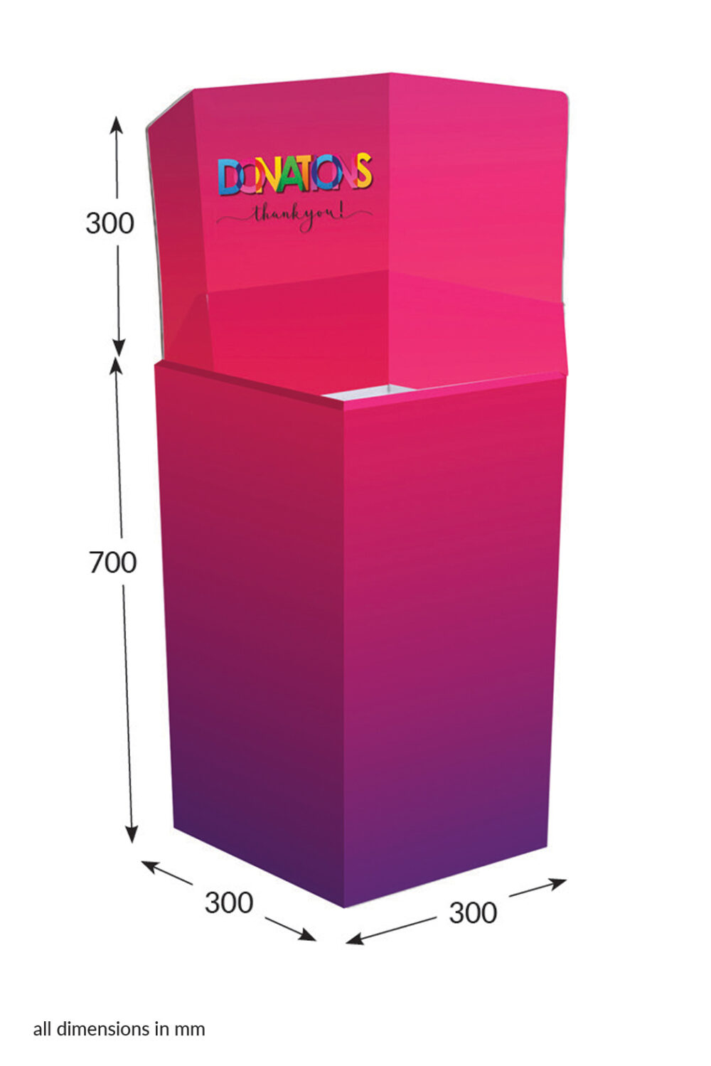 Featured image for “Large Hexagonal Dump Bin - Donations (Pink)”
