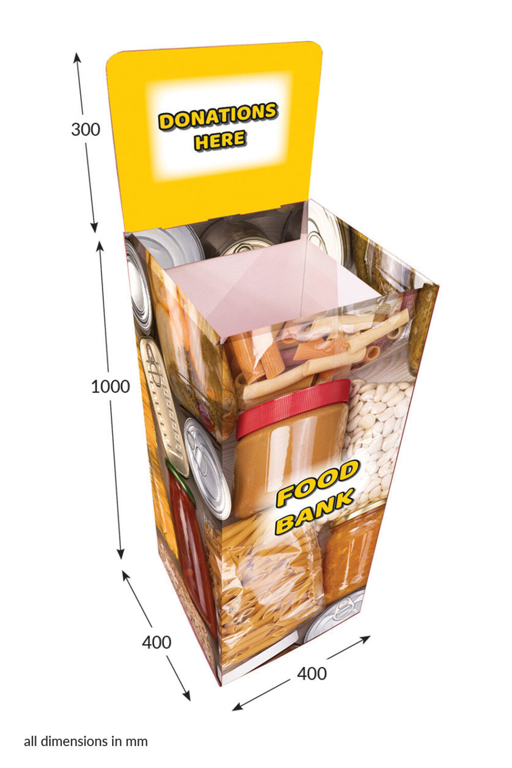 Featured image for “Square Dump Bin with Header - Food Bank”