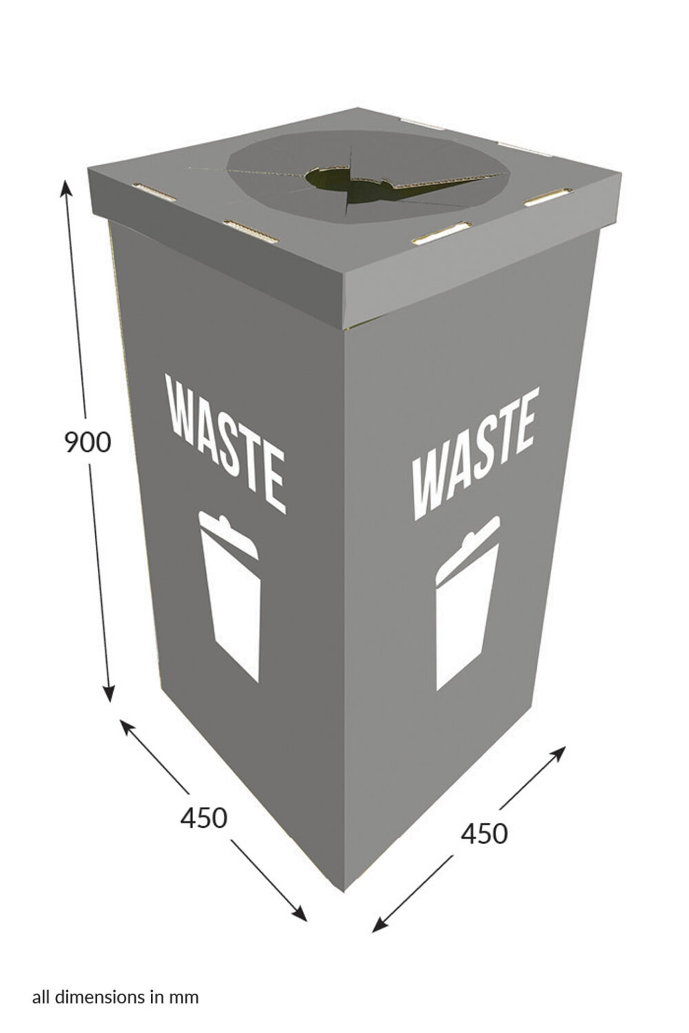 Featured image for “Large Square Dump Bin With Lid - Waste (Grey)”